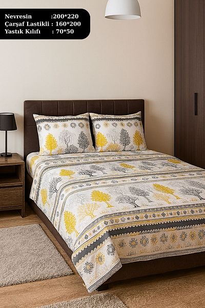 MixCotten Home Double Duvet Cover Set Fitted Sheet + Duvet Cover + 2 Pillowcases