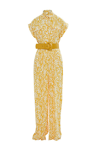 GİZİA Kemer Detaylı Desenli Sarı Tulum