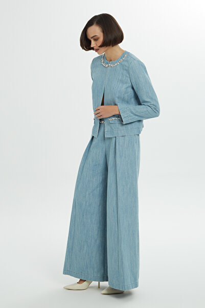 GİZİA Taş İşlemeli Mavi Denim Ceket