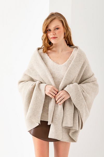 T Crazy T-Crazy Glitter Detailed Soft Textured Winter Knitwear Shawl, Washable Knitted Shoulder Shawl