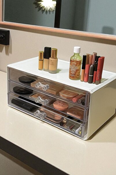 Bayev Dior Beyaz Çekmeceli Makyaj Organizeri Takı Düzenleyici Organizer