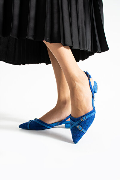 Güllü Shoes Icon of Elegance Women's Navy Blue Pointed Toe Heeled Ballerina Shoes