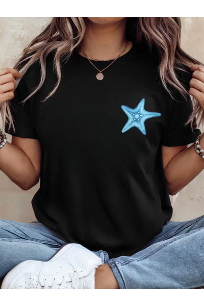 Sarah's Boutique Tricou de damă – 100% bumbac – AQUA STARFISH
