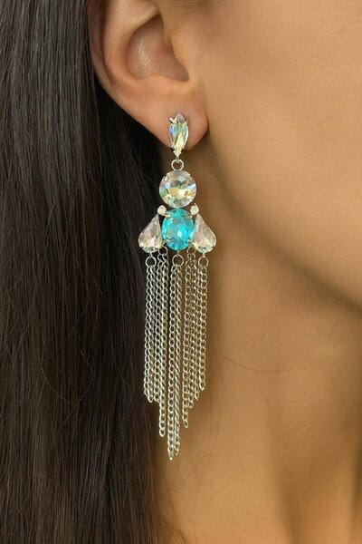 TAKIŞTIR Silver Color Stone Detailed Design Earrings (Pair)