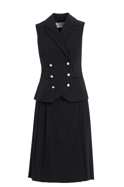 GİZİA Çizgi Detaylı Kolsuz Lacivert Takım