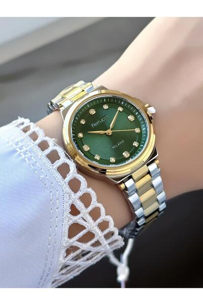 Ferrucci Milano Yeşil Taşlı Kadran Gold & Gümüş Metal Kordon Kadın Kol Saati