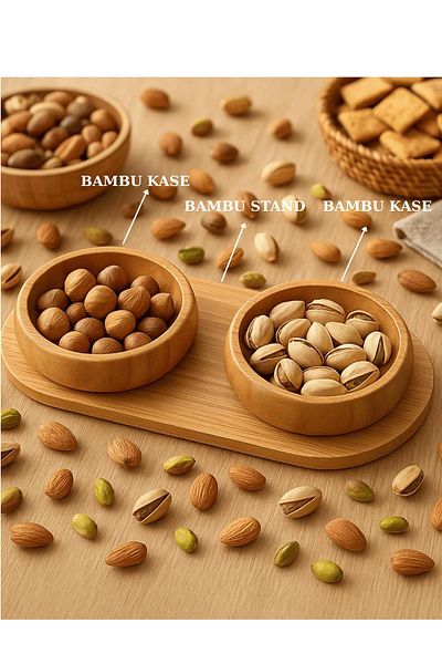 İLİVA 2-Piece Bamboo Stand Luxury Presentation Snack Bowl Serving Bowl Turkish Delight Bowl Sugar Bowl