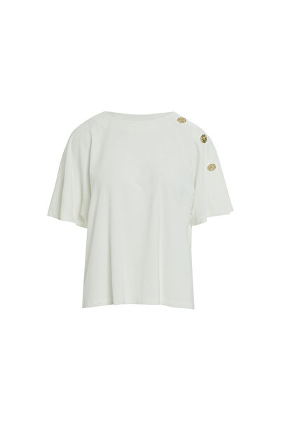 GİZİA Omuzda Aksesuar Detaylı Geniş Yaka Ekru Bluz