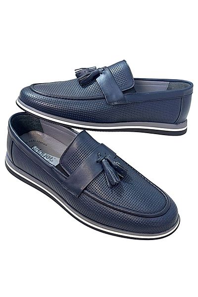 KAFKASLAR AYAKKABI Tassel Genuine Leather Navy Blue Soft and Flexible Loafer Men's Shoes