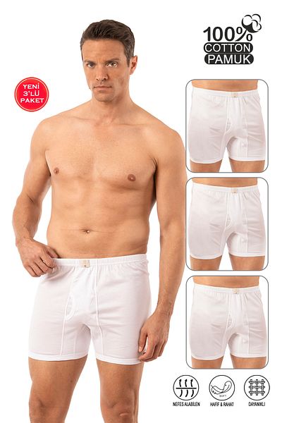 ÖZKAN underwear Özkan 0043 3 Pack Men's 100% Cotton Combed Single Jersey Fabric Flexible Comfortable Long Johns Boxer Underpants