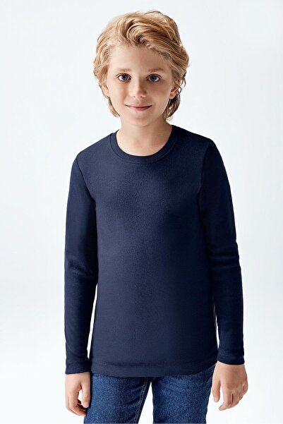 Brix Tricou cu mânecă lungă pentru băieți, 100% bumbac, culoare bleumarin 8525