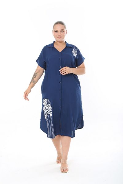 MODA LİZZA Women's Woven Viscose Short Sleeve Plus Size Dress