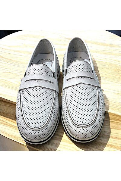 KAFKASLAR AYAKKABI Истинска кожа, бяла, мека и еластична мъжка обувка тип мокасини