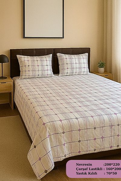 MixCotten Home Double Duvet Cover Set Fitted Sheet + Duvet Cover + 2 Pillowcases