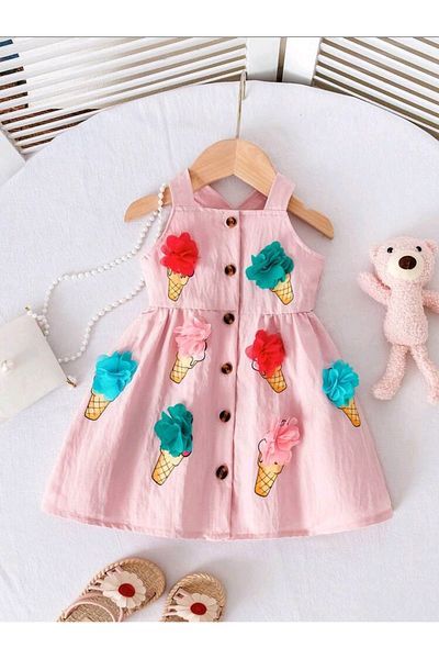 OEM Girls' dress, with 3D ice cream print, 9-12 months, 74-80 cm