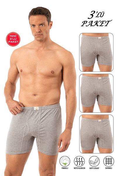 ÖZKAN underwear Özkan 0043 3 Pack Men's 100% Cotton Combed Single Jersey Fabric Flexible Comfortable Long Johns Boxer Underpants
