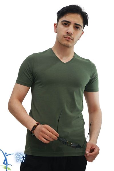 sermoda Men's Slim Fit V-Neck T-Shirt - Slim Fit Basic Casual T-Shirt Khaki