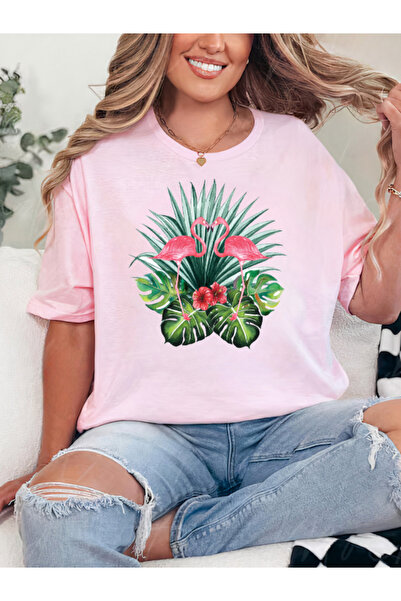 Sarah's Boutique Tricou de damă – 100% bumbac – FLAMINGO