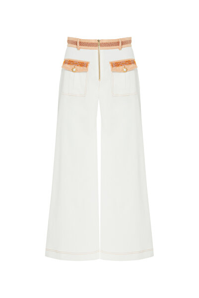 GİZİA Cep Kapak Üstü İşlemeli Ve Düğme Detaylı Gold Fermuarlı Turuncu Palazzo...