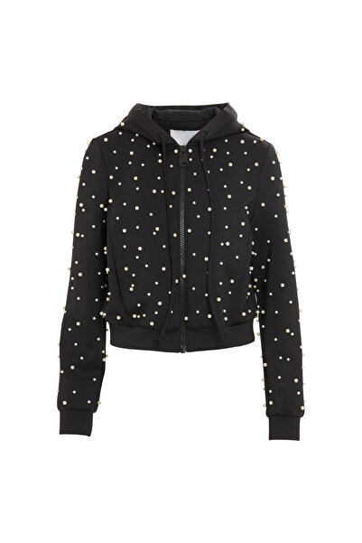 GİZİA Kapüşonlu Siyah Kısa Sweatshirt