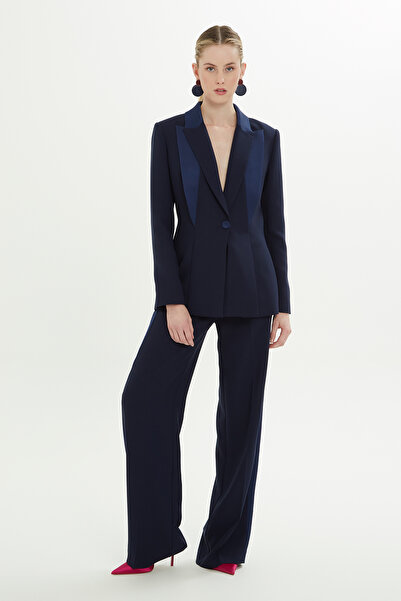 GİZİA Erkek Yakalı Astarlı Lacivert Ceket