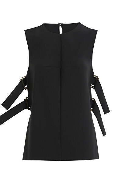 GİZİA Yuvarlak Yaka Kolsuz Siyah Yelek