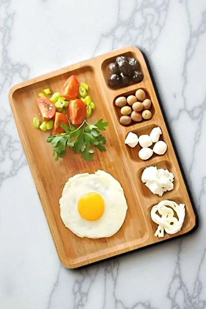 İLİVA 6 Compartment Bamboo Breakfast Presentation Plate Bamboo Breakfast Plate