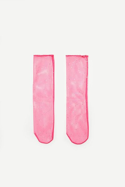 Le Mabelle Fuchsia Little Glitter Detailed Girl's Tulle Socks
