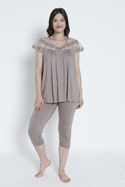 Cotpark طقم كابري نسائي من قماش فيسكوز وإيلاستين بأكمام قصيرة من الأسفل إلى ا...