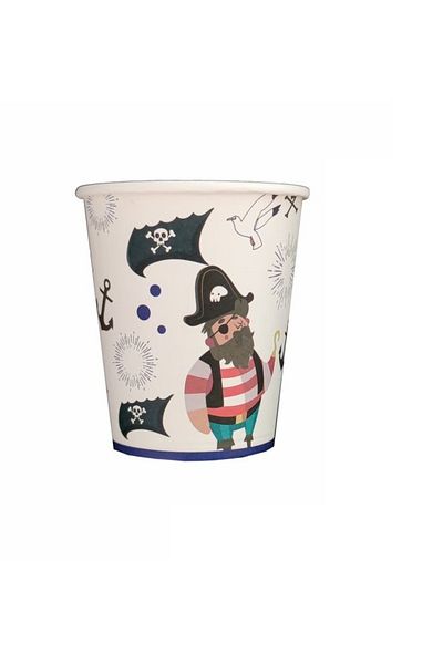 SDX Market Set of 8 cardboard party cups, pirate style, 175 ml
