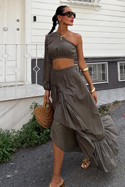 Lijuri Gipe and Tire Detailed One-Shoulder Suit 10197 R9-A-K2