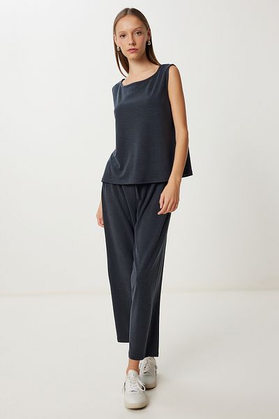 Lovelyİstanbul Modal Blouse Trousers Suit Ldz0039 Anthracite