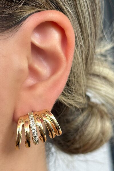 TAKIŞTIR Gold Color Stone Detailed Ysx Earrings (Pair)