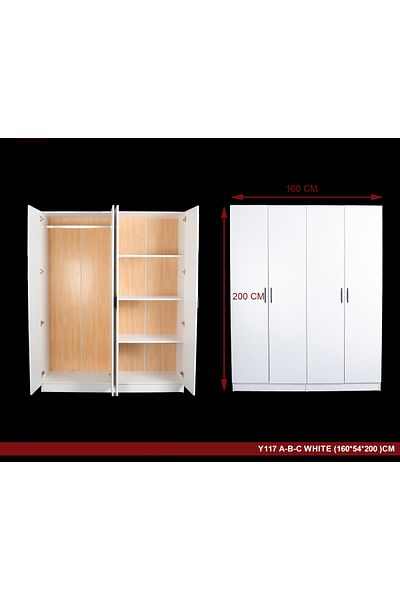 TrentonGCC 4 Door Wooden Wardrobe – Hanging Rod & Shelves – 160 cm Width
