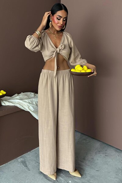 Lijuri Costum de in cu mâneci balon și detaliu de legare 10182