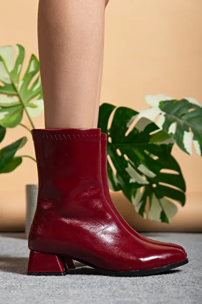 AYENDE MODA Women's Bordo Mid-Heel Pointed Toe Zippered Stylish Crush Boots