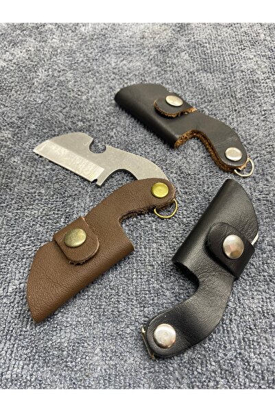 EL YAPIMI Mini boy anahtarlık bıçak deri kılıflı