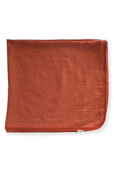 Cigit Lace Embroidered Tekkat Muslin Blanket 100X100 cm +/- 3 cm Rust