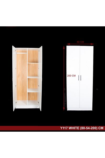 TrentonGCC 2 Door Wooden Wardrobe – Hanging Rod, Shelves & Compact Design – 80 cm Width