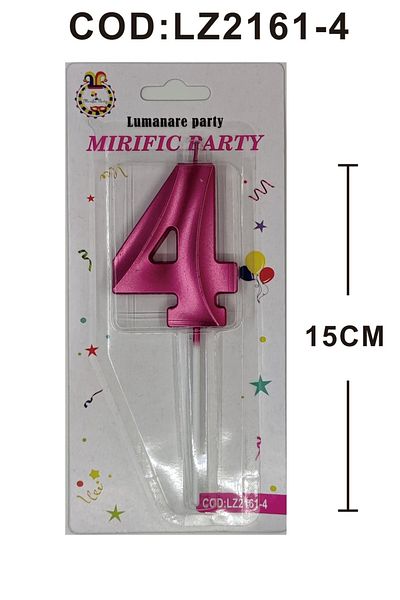 SDX Market Cake candle, number 4, Metallic pink, 15 cm