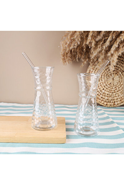 Lüks Sepeti Rosalina - Double Heat-Resistant Cold Coffee Beverage Glass Cup with Straw - 245 ml