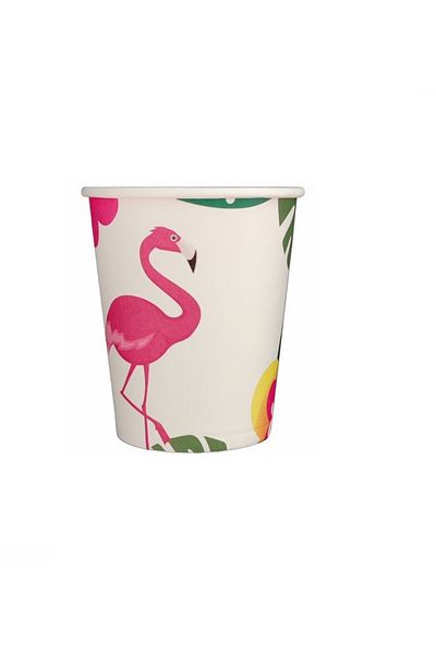 SDX Market Set of 8 cardboard party cups, Flamingo type, 8.5 cm, 175 ml