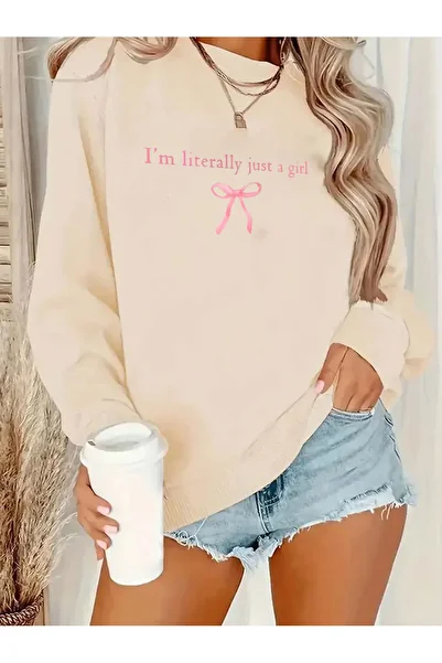 uyguntarz Unisex I'M Literally Just a Girl Printed Oversize Sweatshirt