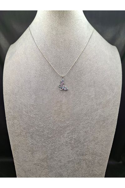 Han Ticarethane Silver Color Colorful Stone Butterfly Model Steel Necklace