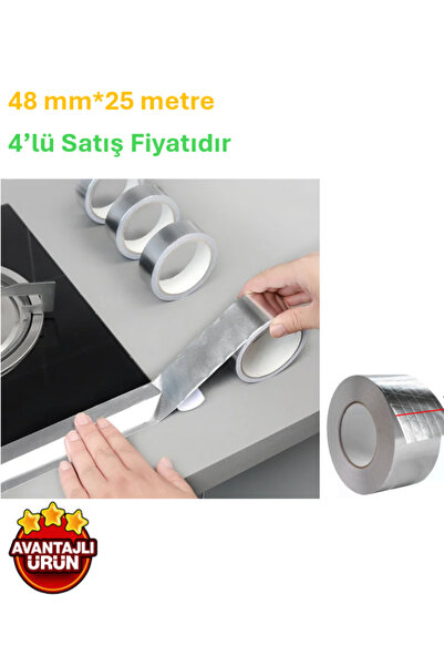 Store 4 ADET-Cam Elyaf takviyeli Alüminyum İpli Folyo Bant 48 Mm X 25 Metre