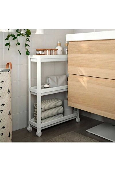 ESNAFDEDE Vesken Tekerlekli Raf Ünitesi 3 Katlı Beyaz Banyo Rafı Mutfak Rafı Servis Sehpası Organizer