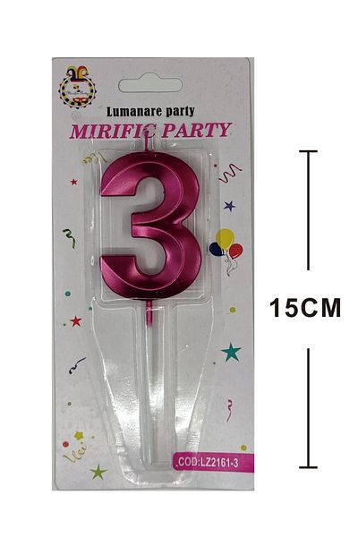 SDX Market Cake candle, number 3, Metallic pink, 15 cm
