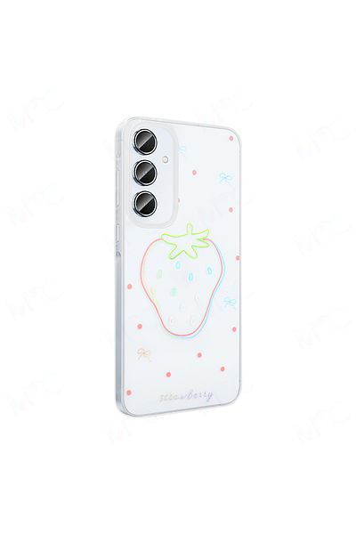MRCİLETİSİM Samsung Galaxy A55 Case Transparent Strawberry Pattern Cover Folk