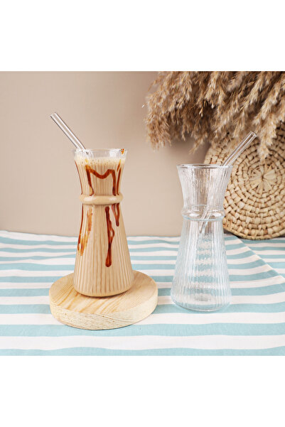 Lüks Sepeti Thumblina - Double Heat-Resistant Cold Coffee Beverage Glass Cup with Straw - 245 ml