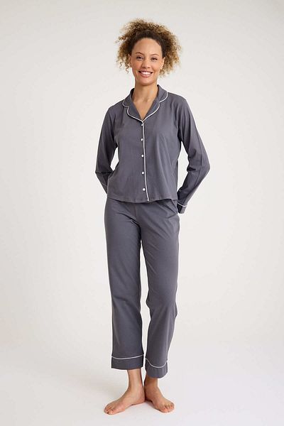Dennis Denise Long Sleeve Cotton Women's Piped Pajama Set